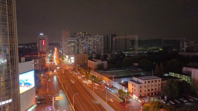 湖北武汉光谷国际广场航拍夜晚夜景车流交通