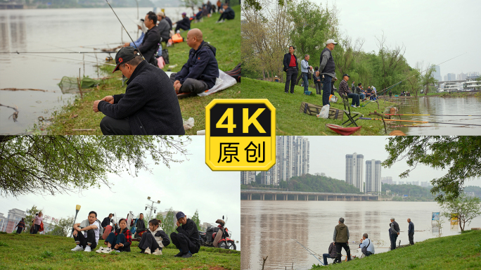 湘江河边垂钓的人春天出来玩耍的人钓鱼的人