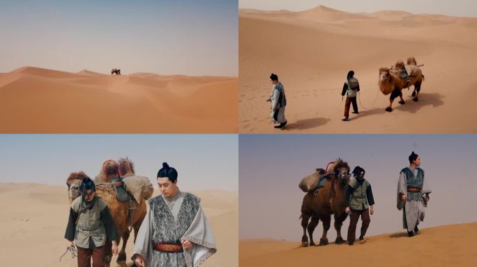 古代古人行走穿越沙漠荒漠