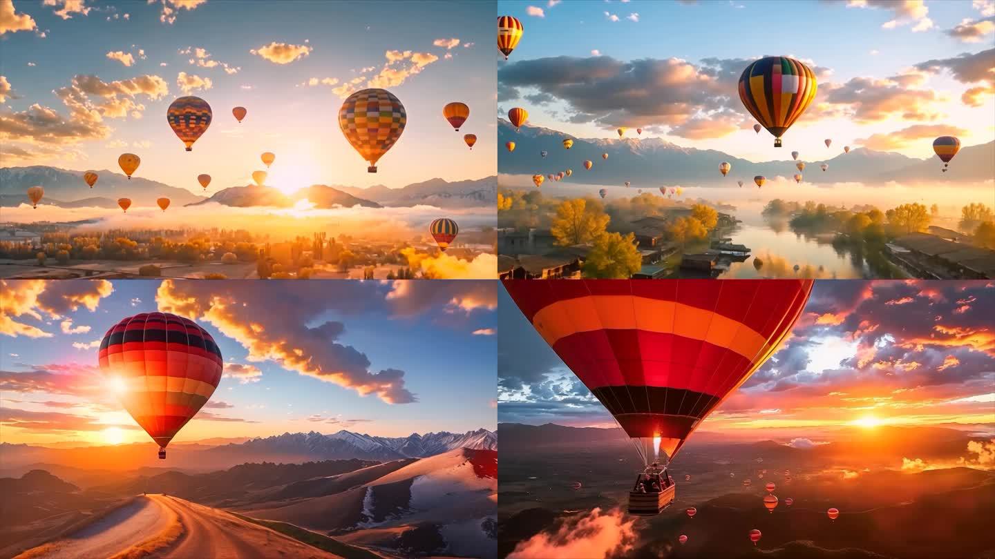 热气球升空浪漫唯美飞行翱翔风景风光素材原