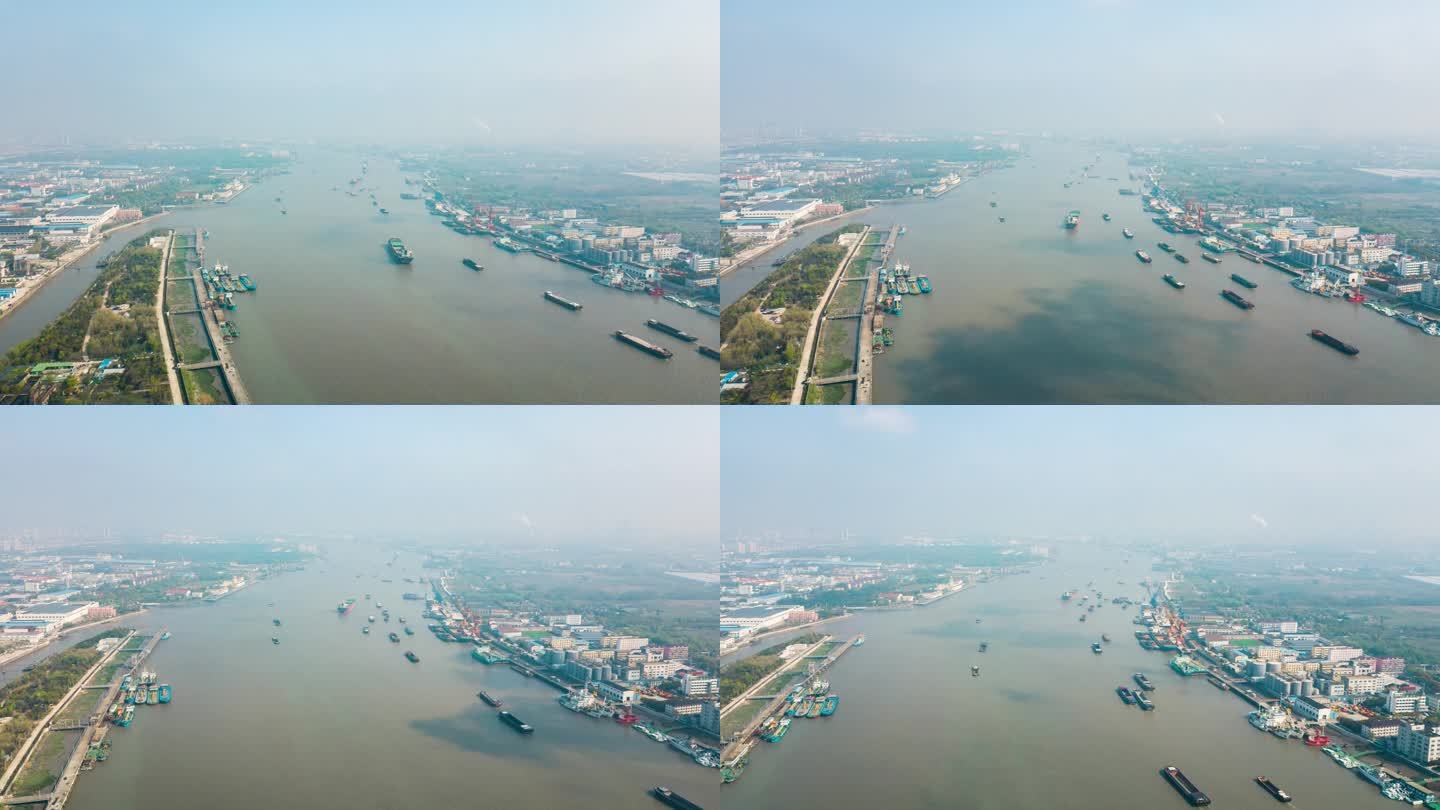 上海黄浦江入海口船只货轮延时摄影4K
