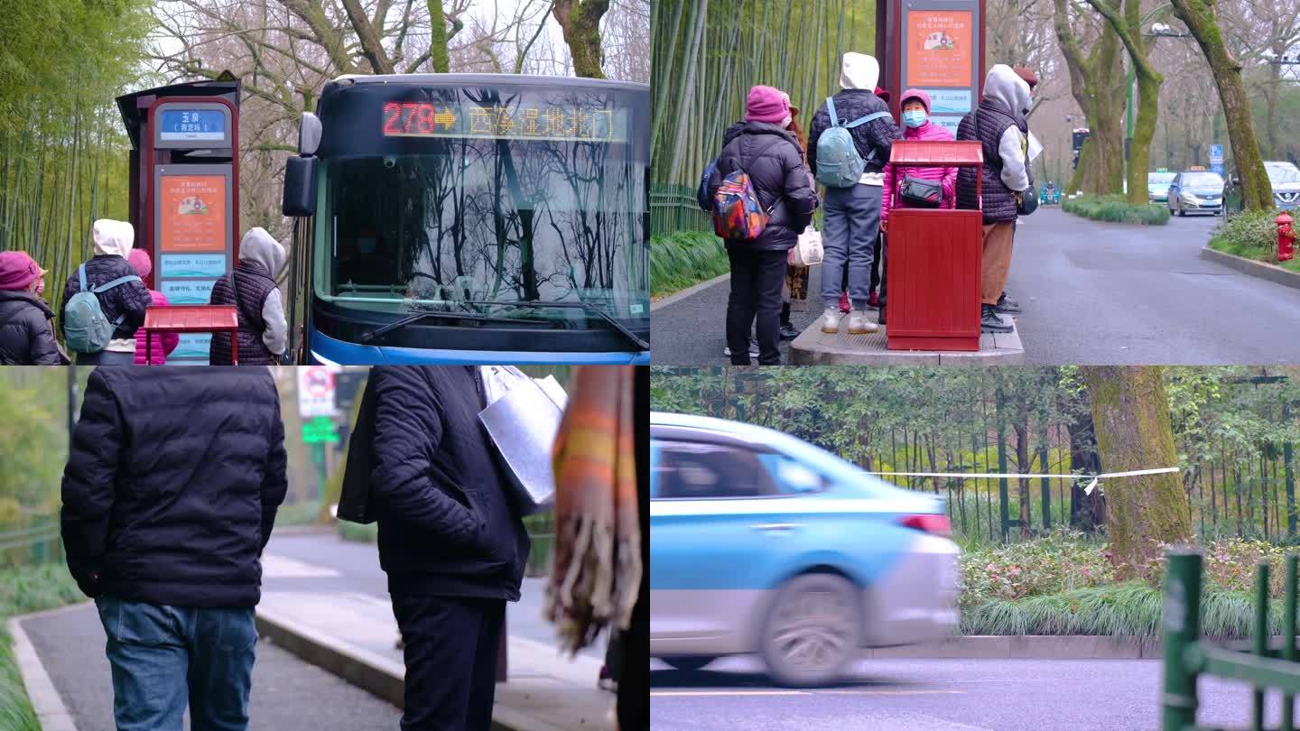 乘客等公交车人流视频素材44