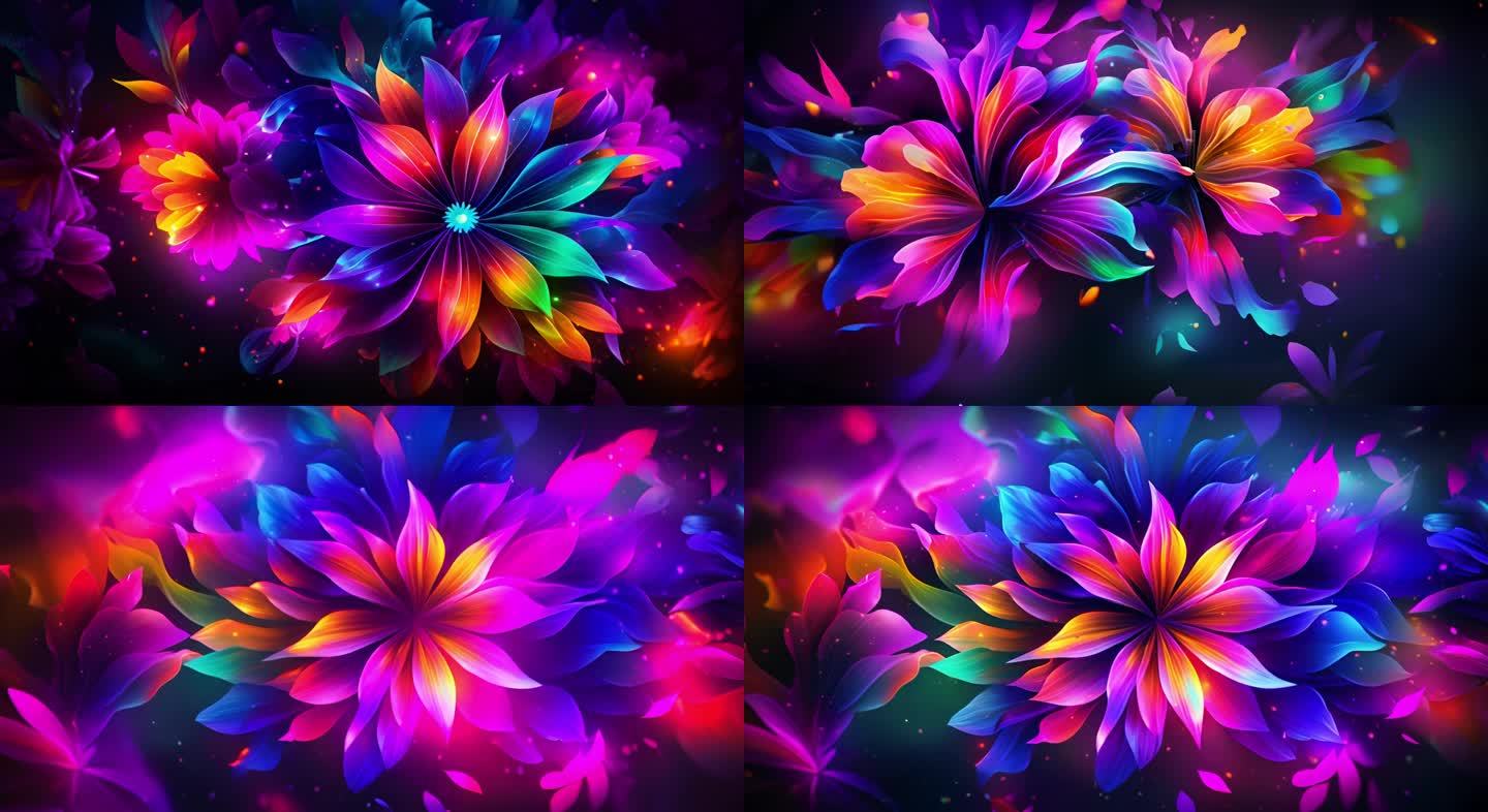 发光霓虹色赛博朋克风科技感的花瓣广告背景
