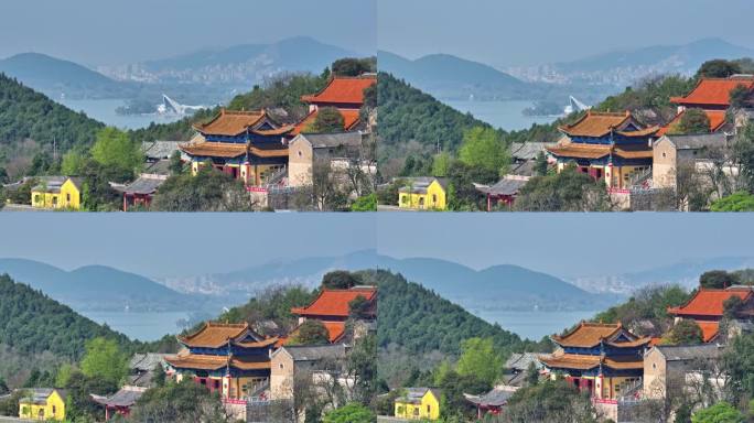 航拍春天云龙湖兴化禅寺,徐州旅游寺庙