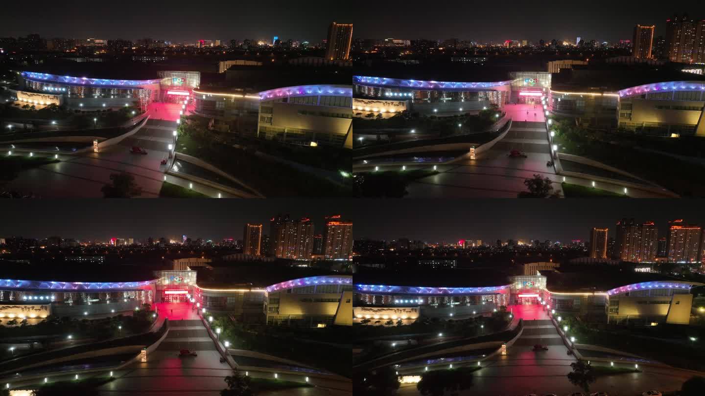 呼和浩特内蒙古体育馆夜景4k航拍