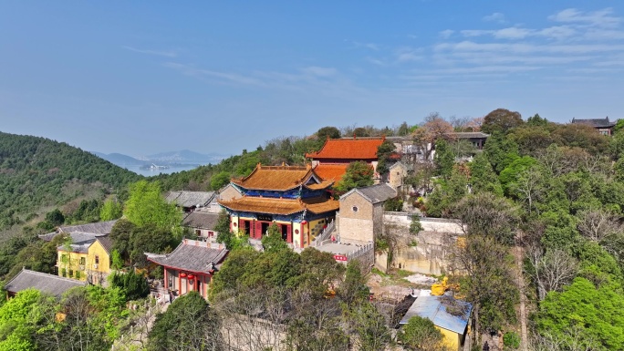 航拍春天云龙湖兴化禅寺,徐州旅游寺庙