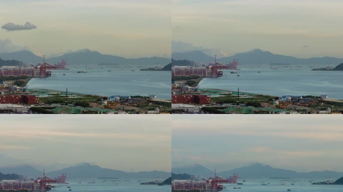 深圳港口码头和香港机场同框