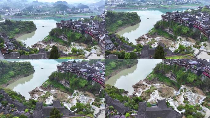 湘西芙蓉镇古镇雨后航拍