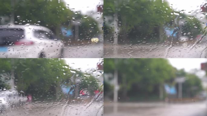 下雨天车窗外街景雨天道路交通车流窗户风景