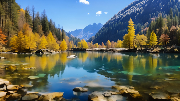 九寨沟风景  清澈湖水 航拍 自然风景