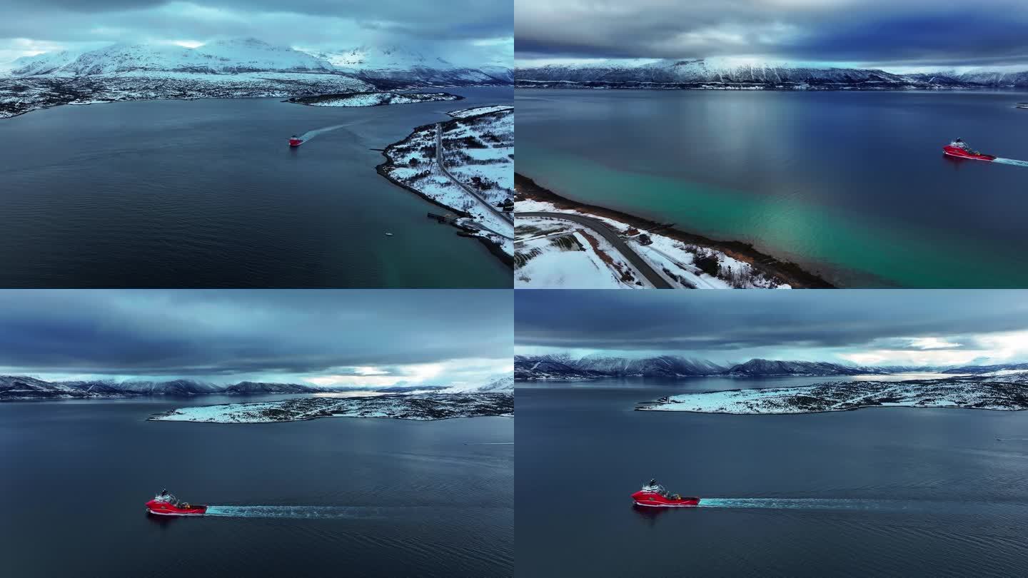 4K航拍北欧挪威特罗姆斯冰湖自然风光