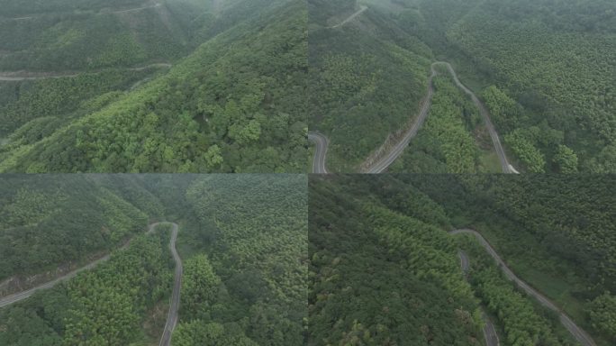 航拍云雾间的盘山公路