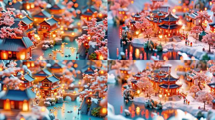 中国传统建筑热闹过年场景微缩景观素材2