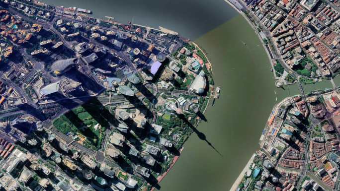 上海东方明珠塔谷歌地球俯冲旋转上帝视角