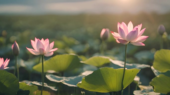 4K池塘盛夏夏天荷花荷叶