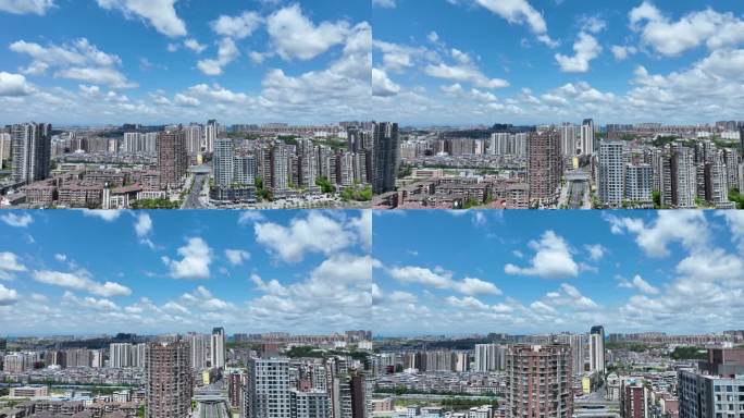 绵阳高新区蓝天白云航拍延时 城市快速发展