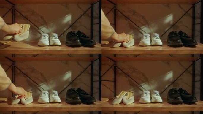 视觉创意_鞋柜摆放一家三口鞋子