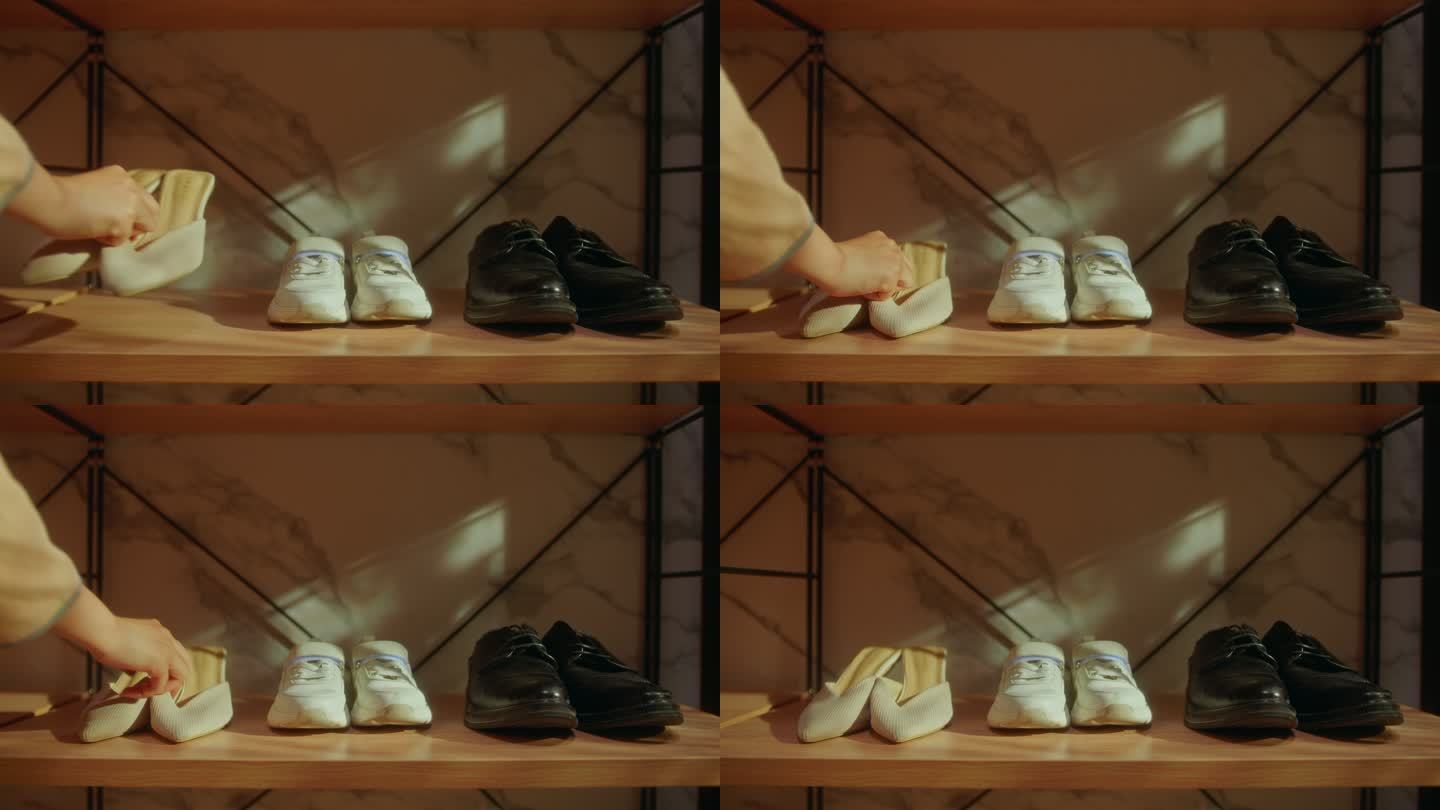视觉创意_鞋柜摆放一家三口鞋子