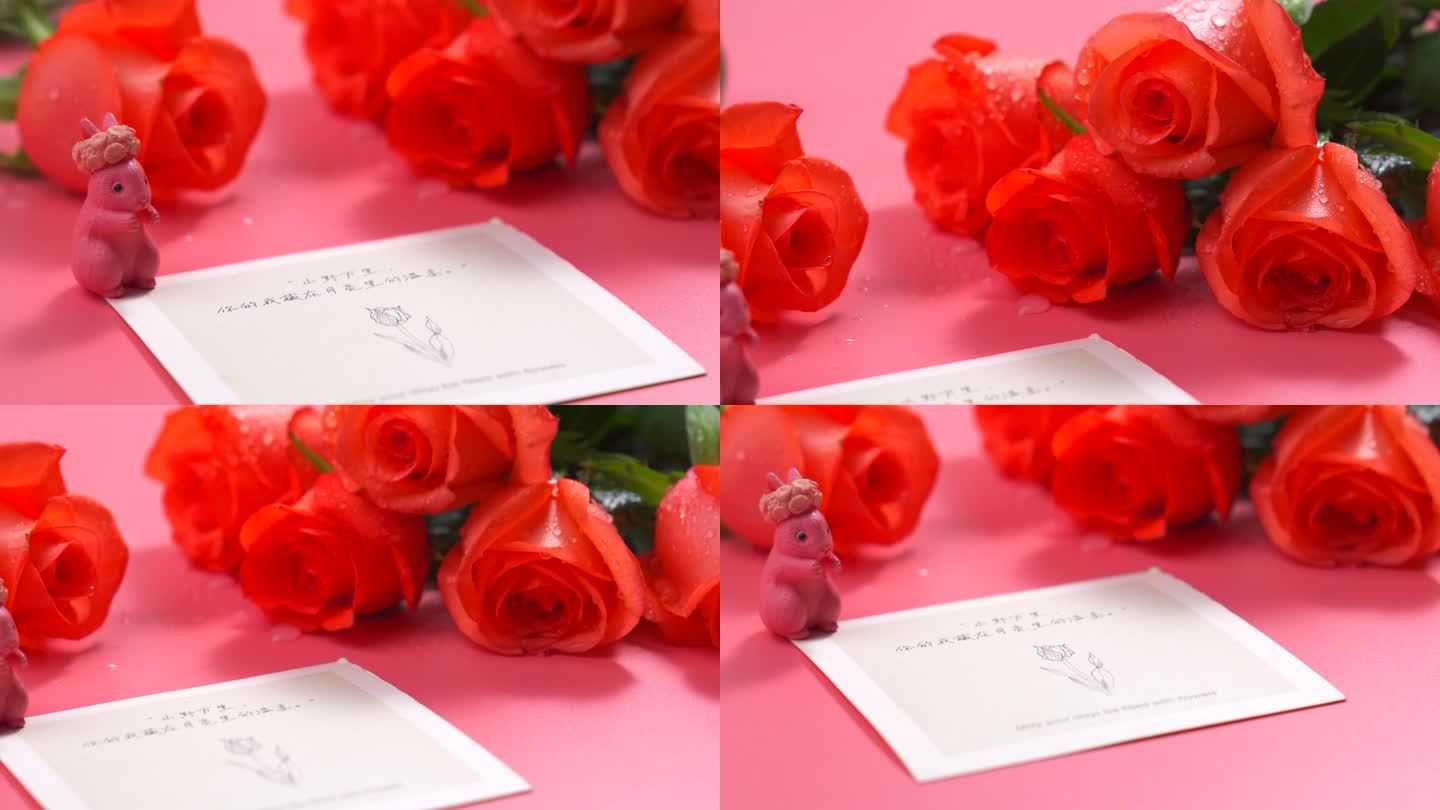 4K玫瑰花 信件 兔子摆件 鲜花 情人节