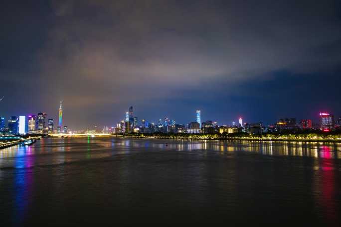 广州城市夜景珠江广州塔大景远景全景延时