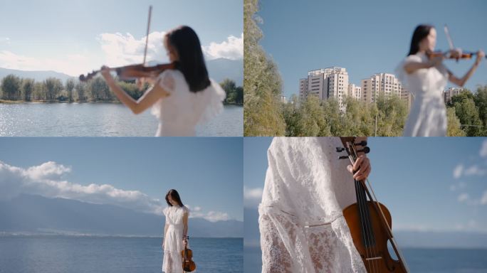 F湿地边女孩拉小提琴