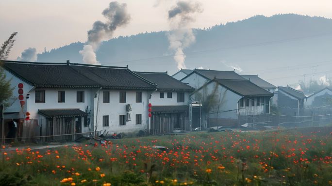 乡村炊烟袅袅空镜