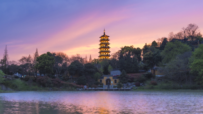 扬州瘦西湖大明寺火烧云日转夜