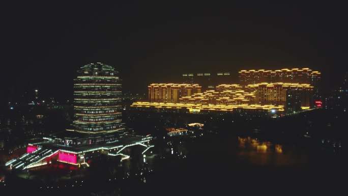 淄博 海岱楼 钟书阁 夜景 航拍 图书馆