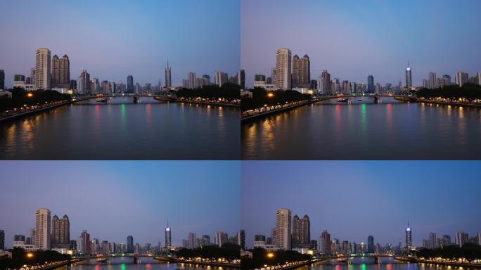 广州海珠桥夜景亮灯日转夜延时