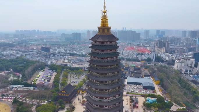 江苏常州天宁禅寺古塔红梅公园航拍天宁区城