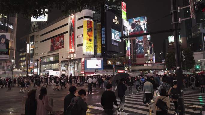 高清实拍日本东京涩谷十字路口人群