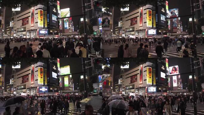 高清实拍日本东京涩谷十字路口人群