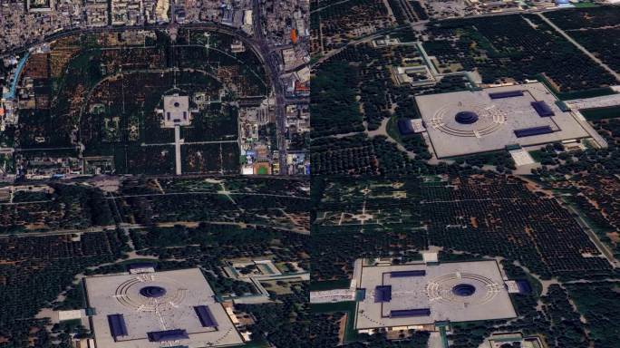 北京天坛谷歌地球上帝视角镜头俯冲旋转4K