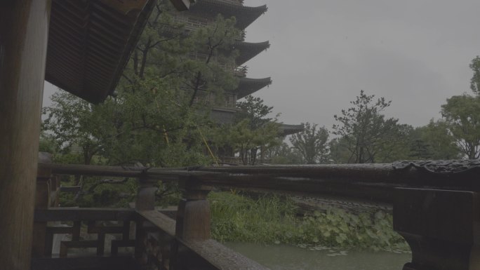 下雨视频，唐代风格古韵，雨景，古风，寺庙