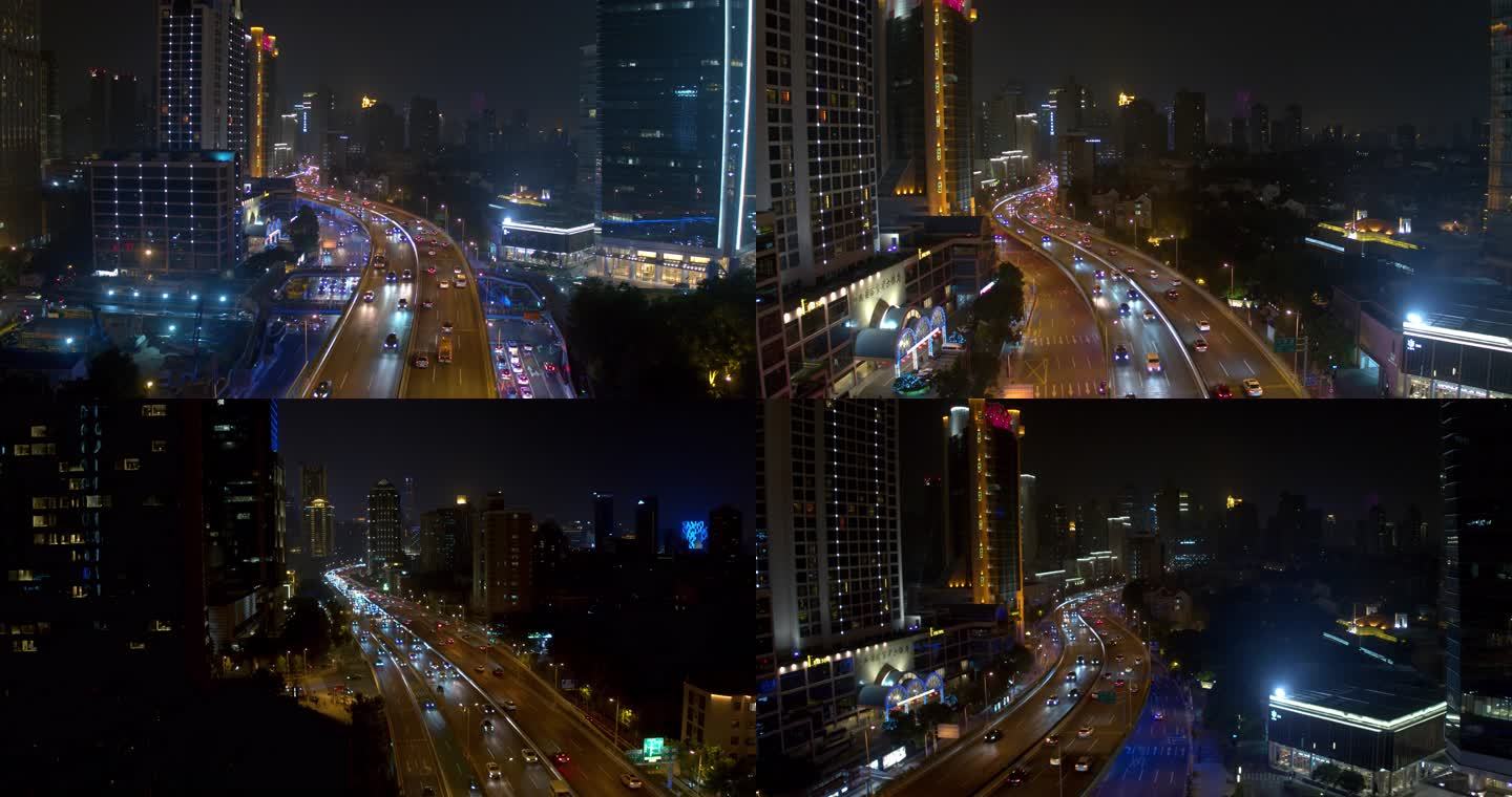 8k-城市车流繁忙道路城市高架道路夜景