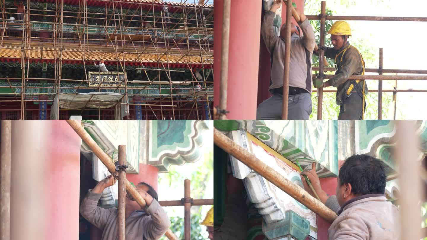 尼泊尔建设中的中华寺——工人