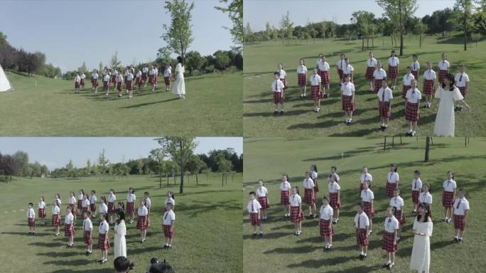 航拍 学生们唱歌