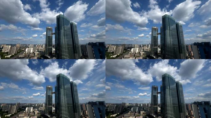 城市高层建筑蓝天白云云朵延时成都天际线