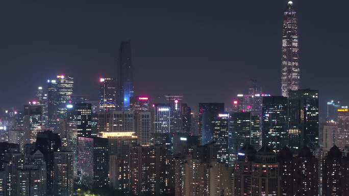 航拍深圳福田CBD城市建筑夜景