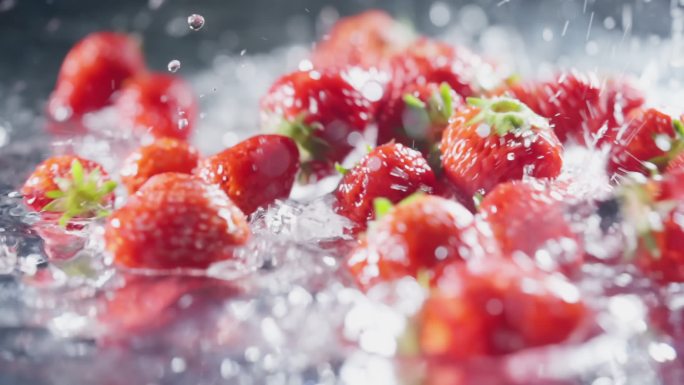 草莓入水 升格 实拍 慢动作