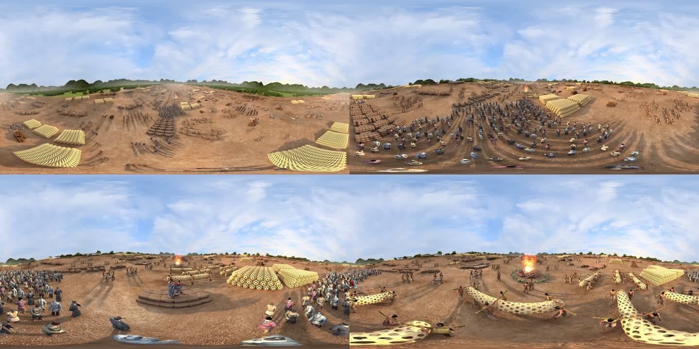 古代工人水利工程建造VR360全景场景