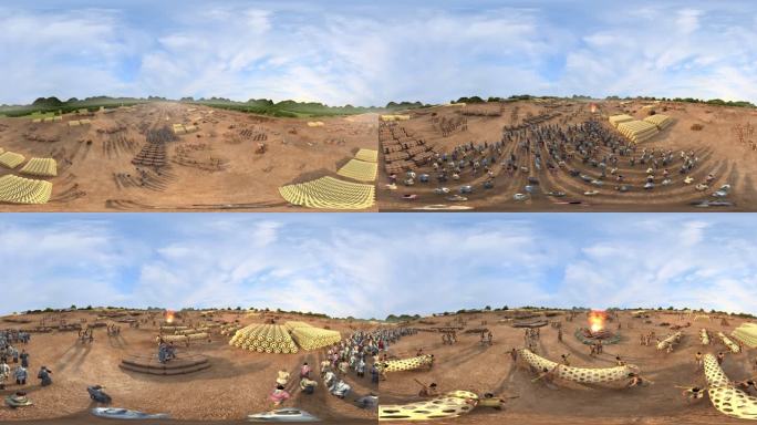 古代工人水利工程建造VR360全景场景