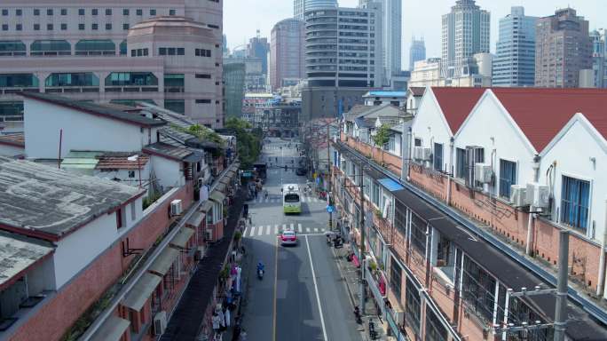 8k-上海城市风光弄堂航拍苏州河风光