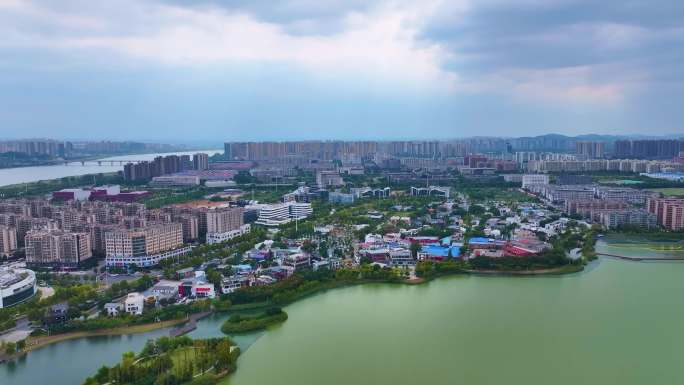 湖南长沙湘江江滩公园航拍橘子洲岳麓山风景