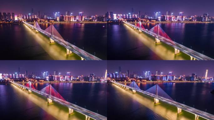 长沙_银盆岭大桥夜景航拍