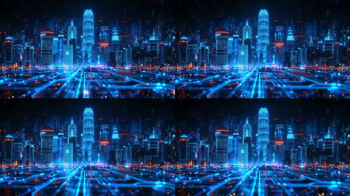 4K蓝色科技城市大屏可视化背景