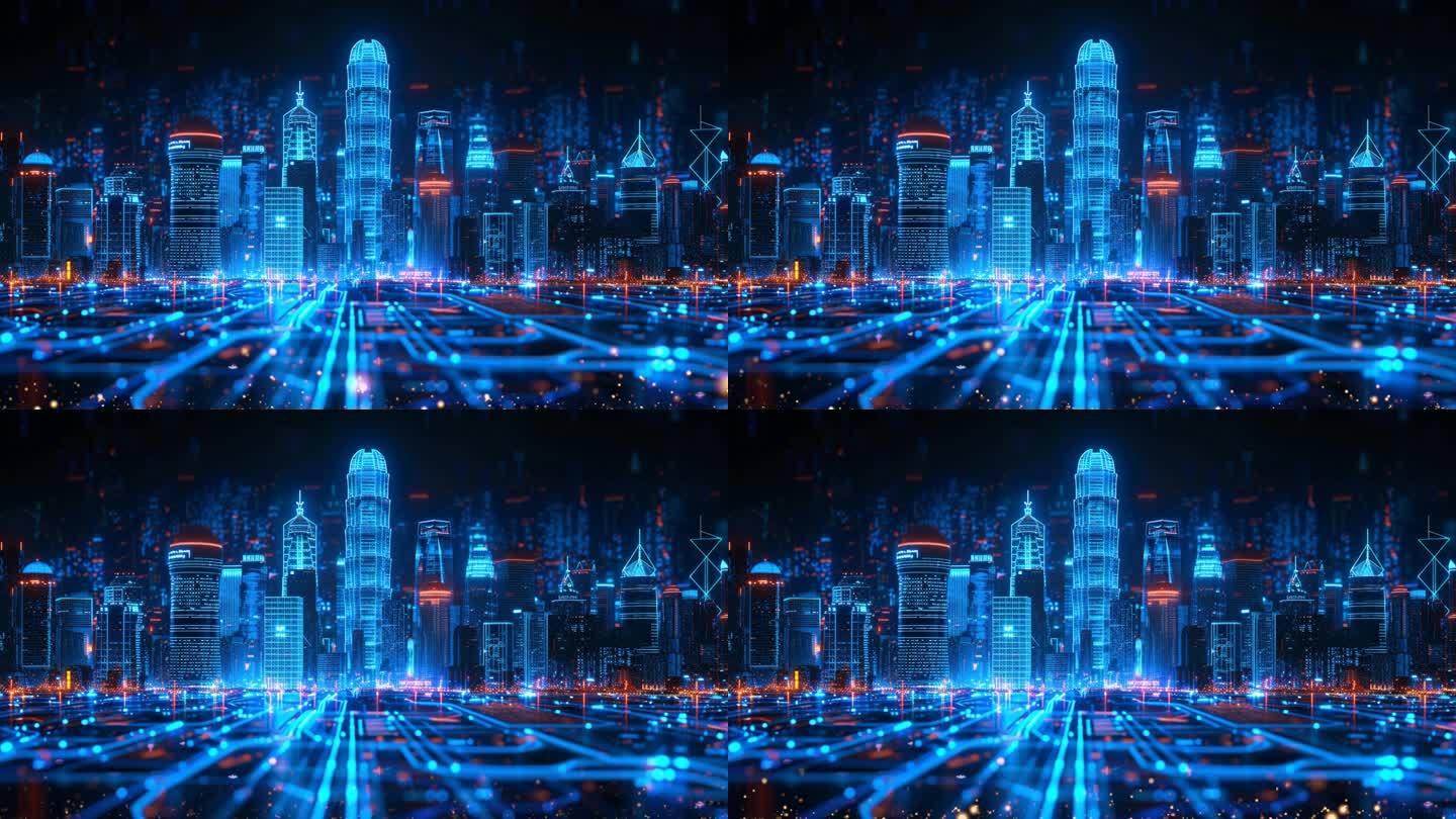 4K蓝色科技城市大屏可视化背景
