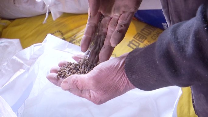 农村农民备春耕准备种子化肥检查农机具
