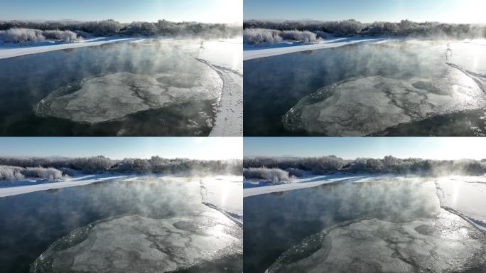 河流雾气雪景