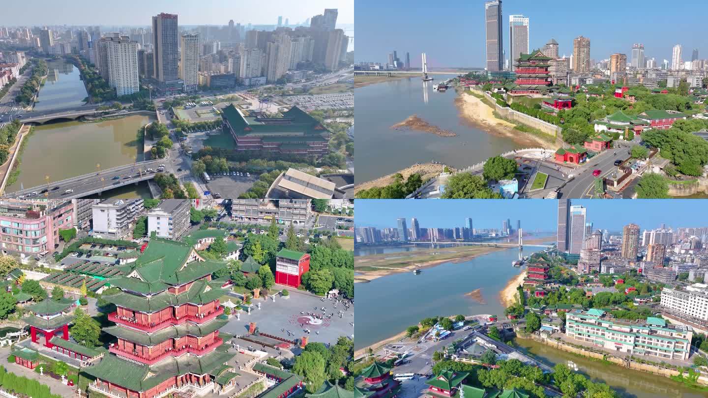 江西南昌滕王阁旅游区航拍东湖区城市风景风